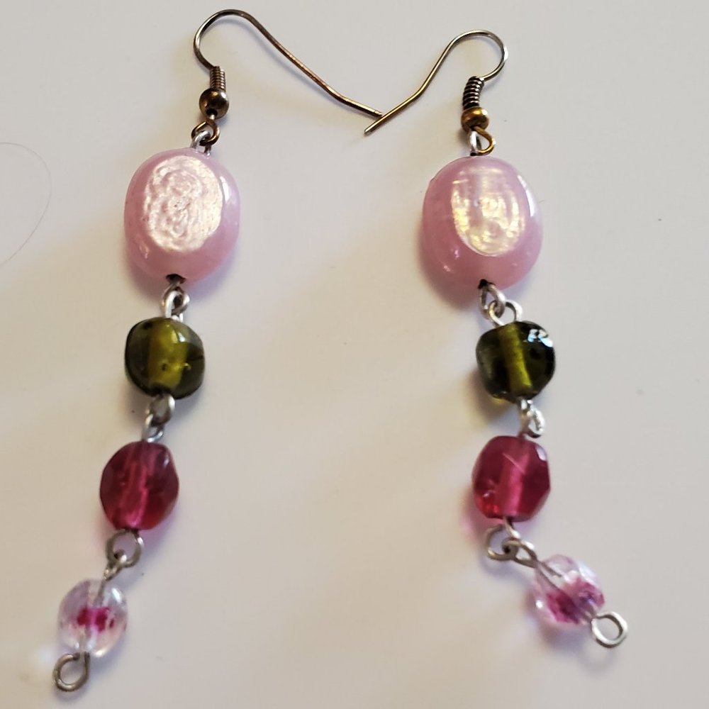Colorful Glass Bead Drop Dangle Hook Earrings Pink